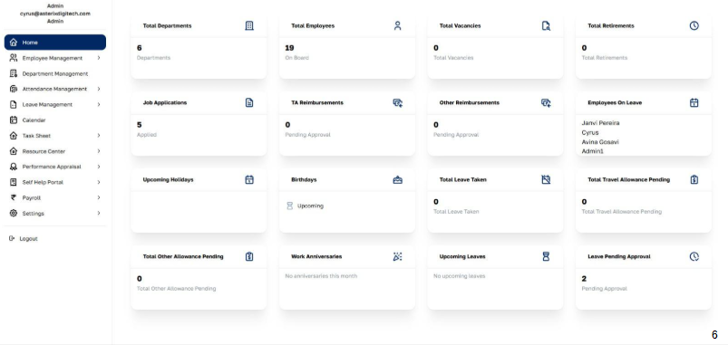 Asterix HR Dashboard Interface